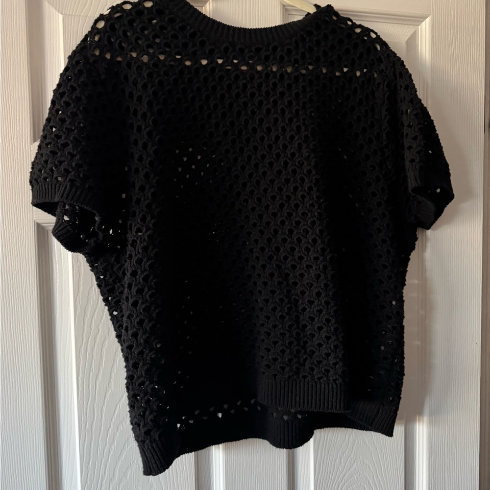 Vince Camuto Black Open-Knit Top